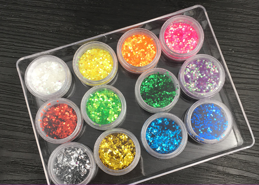 12 Pack Nail Art Glitter Powder Pieces UV Gel Acrylic Sequins Decoration Tips