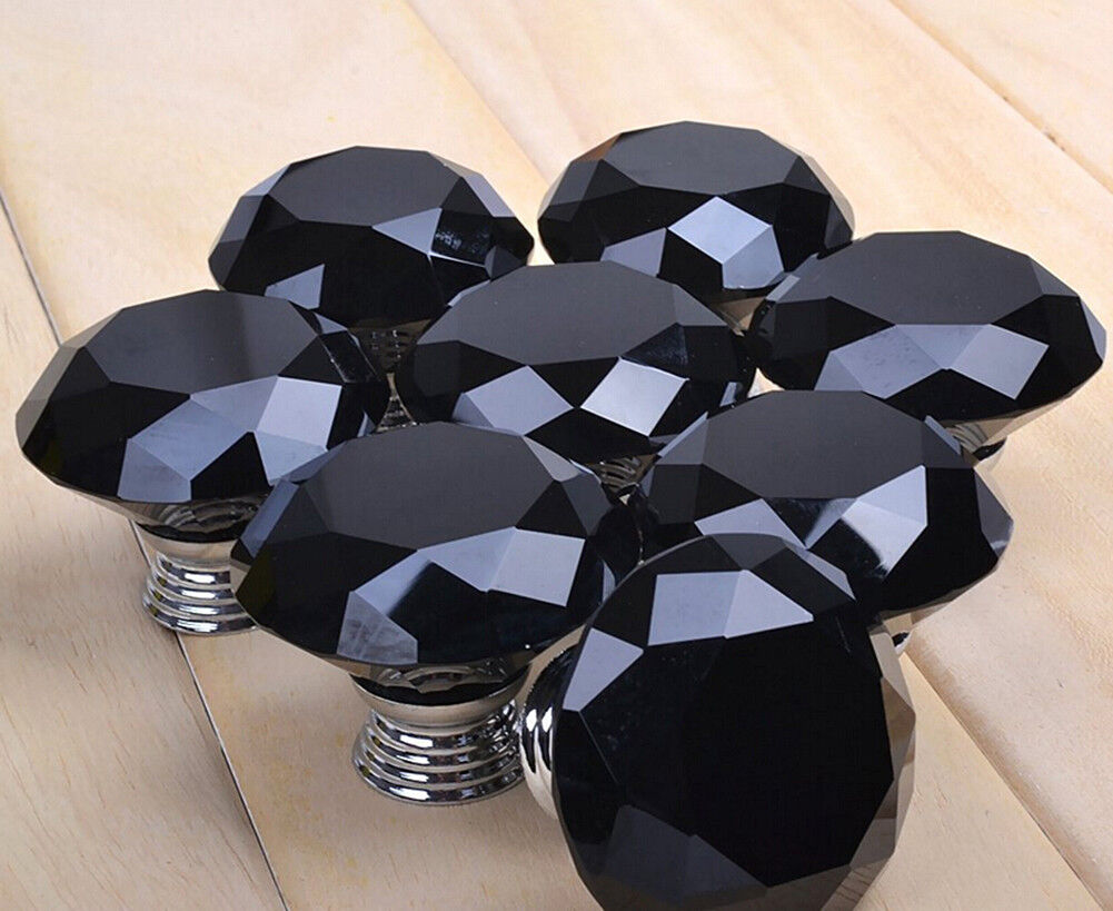 10Pcs Crystal Glass Cabinet Knob Diamond Shape 30mm Drawer Cupboard Handle Pull