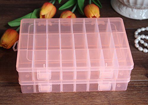 2 Pack 24 Grids Plastic Storage Box Jewelry Earring Tool Containers Organizer