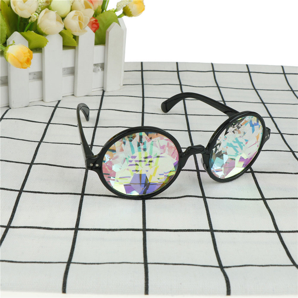 Festival Party Rave Kaleidoscope Rainbow Round Glasses Diffraction Crystal Lens