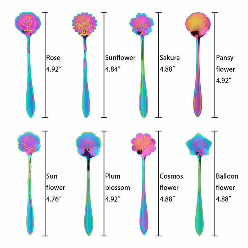 8 Pack Magik Floral Stainless Steel Tableware Creative Flower Coffee Spoon Set