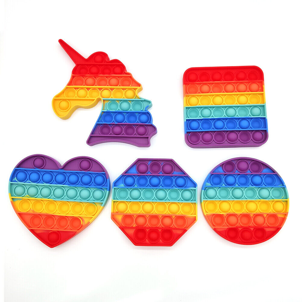 US Push Pop Bubble Silicone Sensory Fidget Rainbow Toy Autism Stress Relief Game