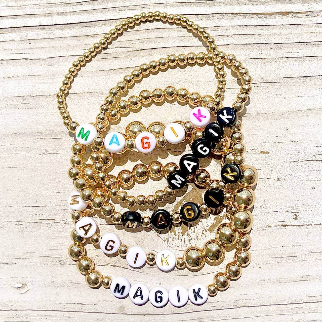 US Personalized 14k Gold Plated Name Stretch Bracelet Custom Mama Bracelet Gift