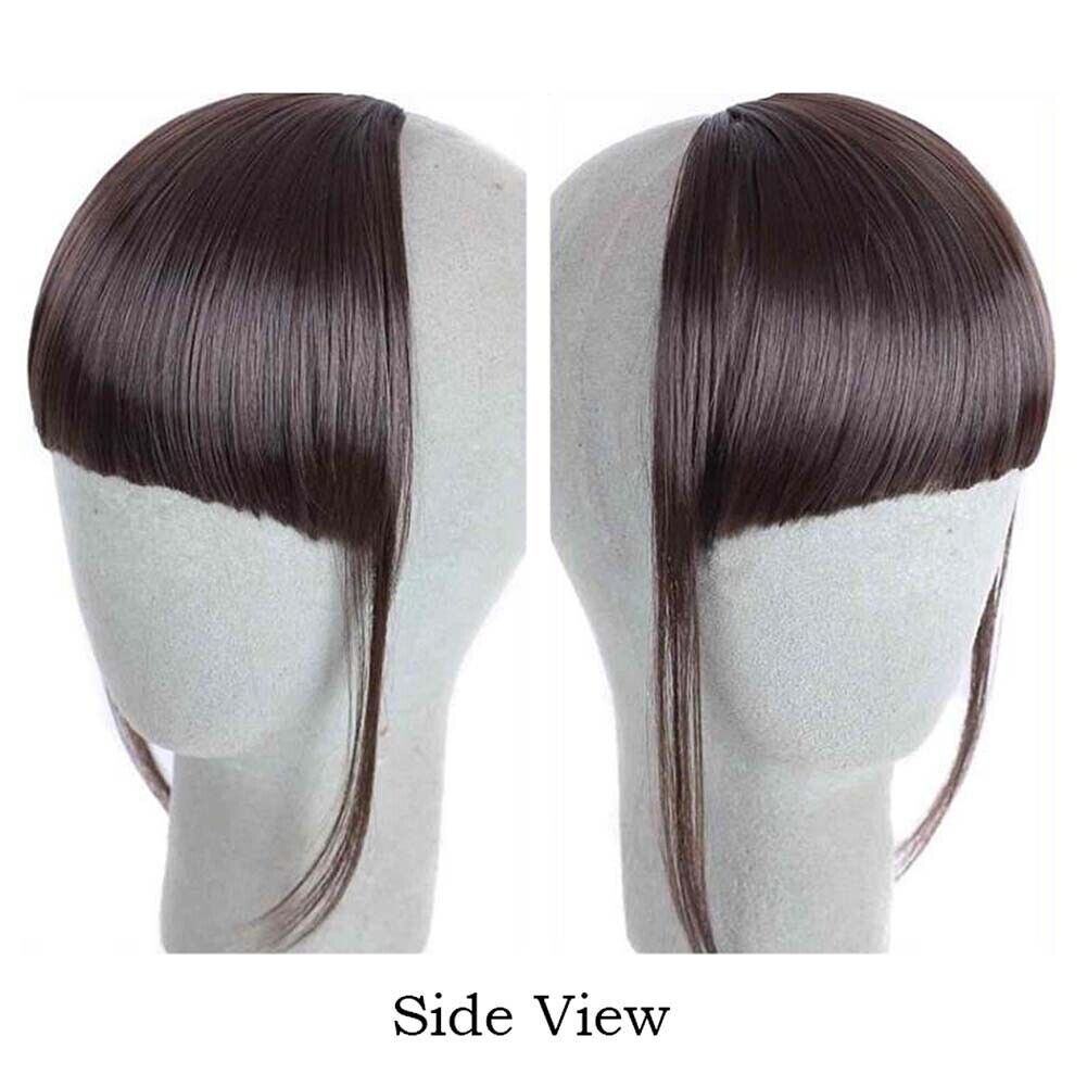 US Clip in on Thin Neat Bangs Human Hair Front Fringe Hair Extensions Hairpiece