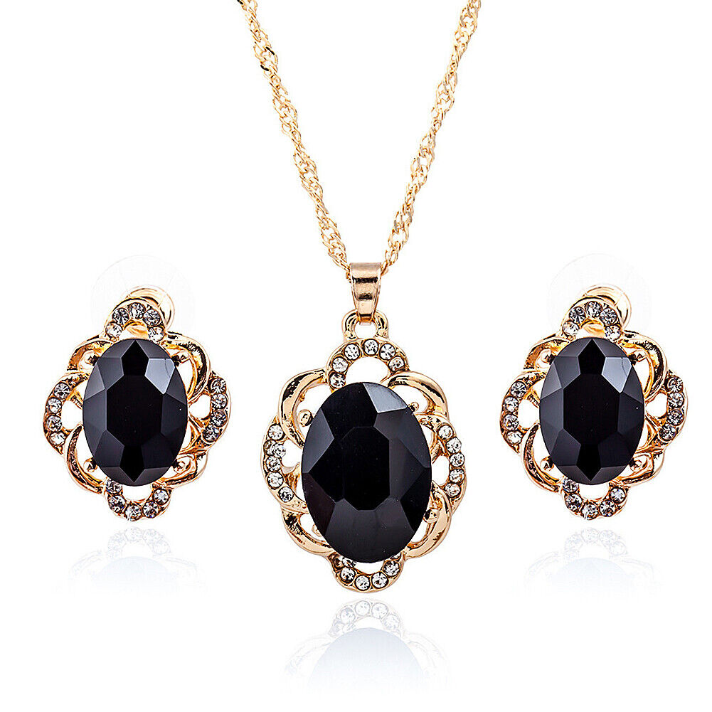 US 2 Pcs Pearl Rhinestone Crystal Peacock Themed Necklace + Earrings Jewelry Set