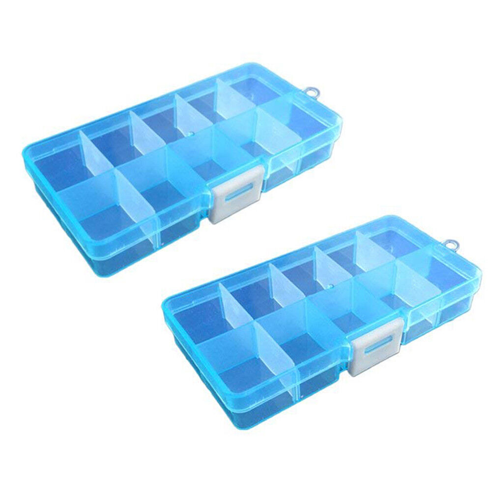 2 Pack Plastic Storage Box Jewelry Earring Tool Containers w/Divider, 10-15 Grid