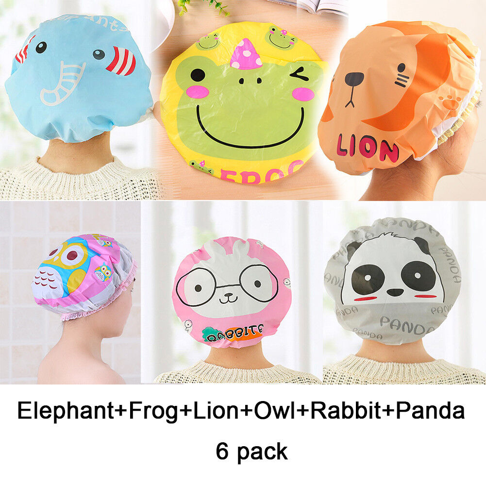 3-6 Pcs Women Shower Cap Waterproof Elastic Bath Hat Cleaning Hat Cute Kid Adult