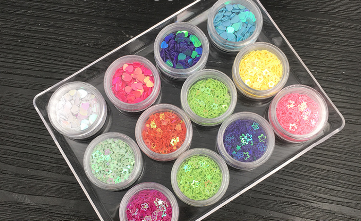 12 Pack Nail Art Glitter Powder Pieces UV Gel Acrylic Sequins Decoration Tips