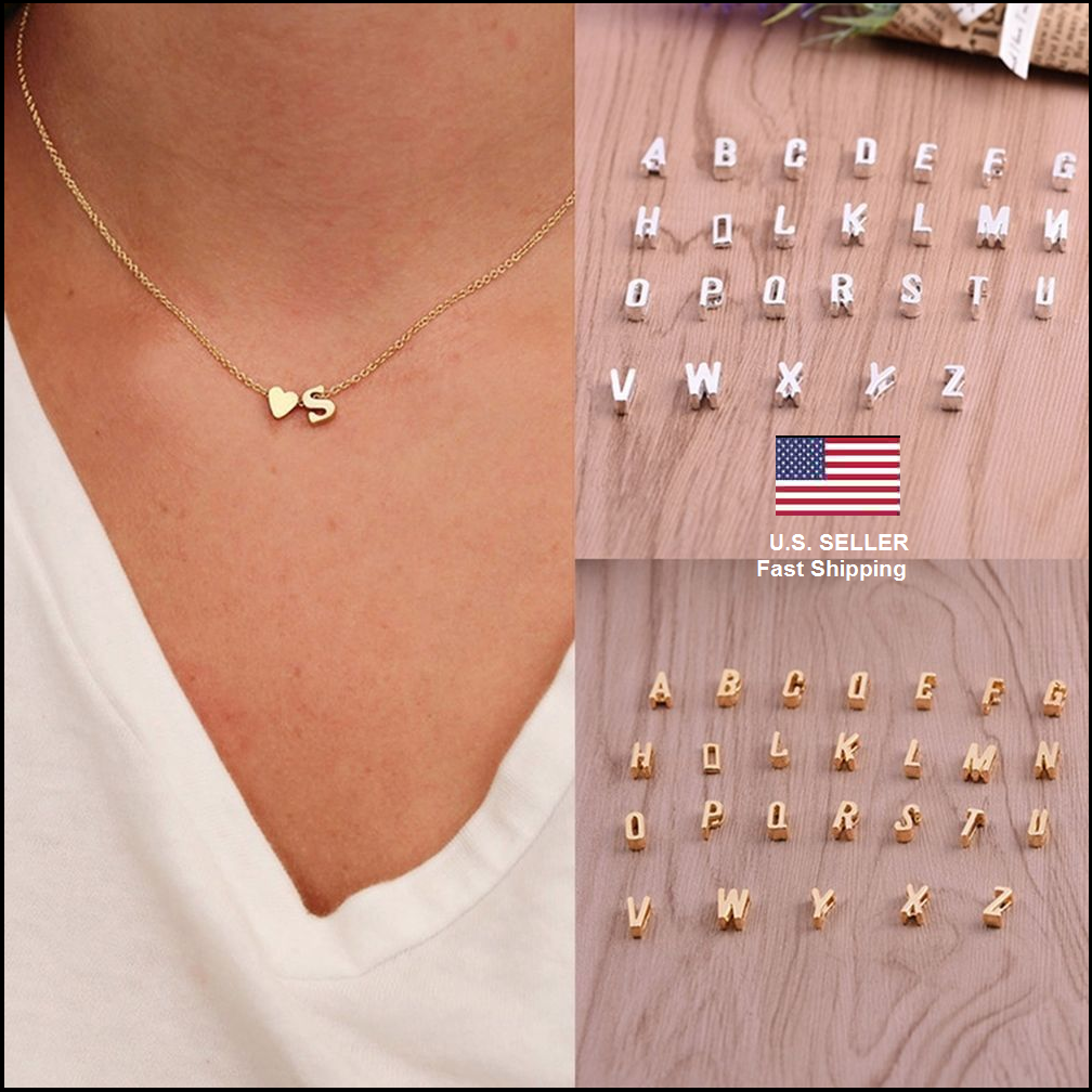 US Charm Heart Letter Initial A-Z Alphabet Pendant Chain Necklace Christmas Gift