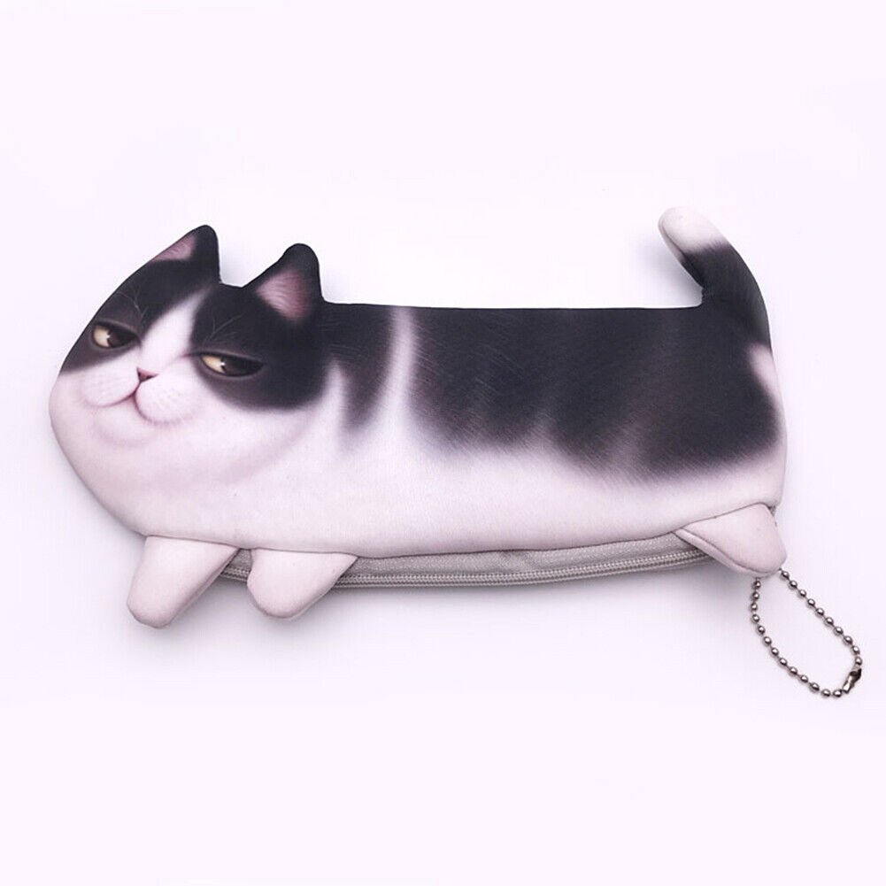 US 3D Cat Zipper Pen Case Makeup Pouch Tool Bag Stationary Pencil Box Organizer