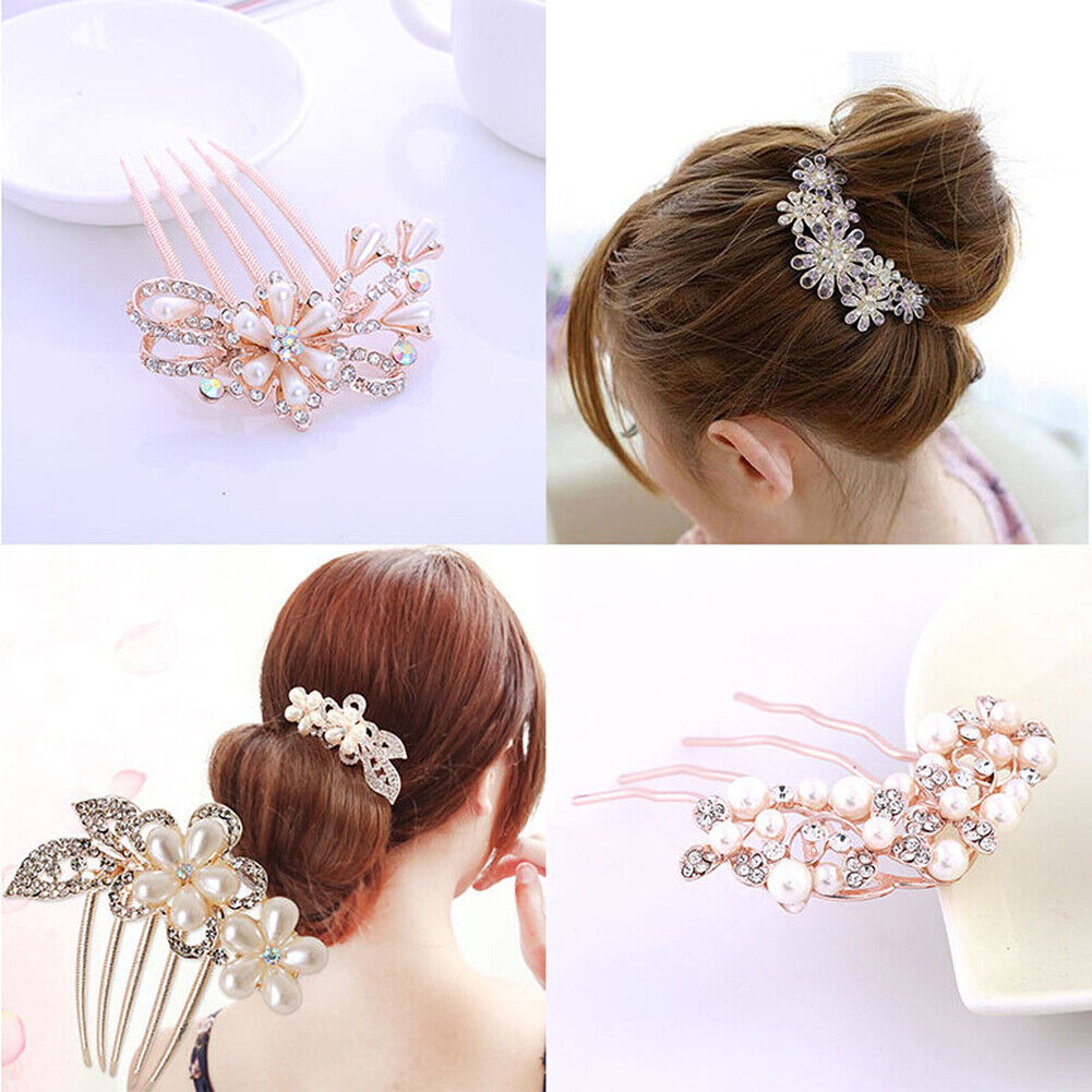 US Lady Bride Comb Clip Floral Head Piece Crystal Chinese Style Flower Hair Pins