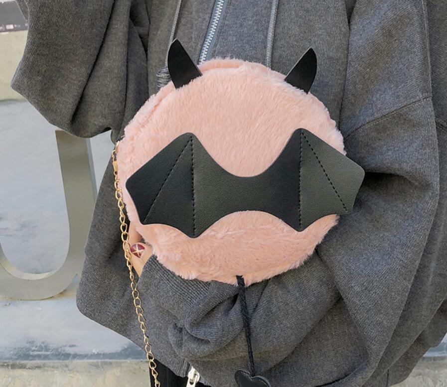Magik Devil Monster Crossbody Shoulder Bag Faux Fur Fluffy Bat Doll Toys Handbag