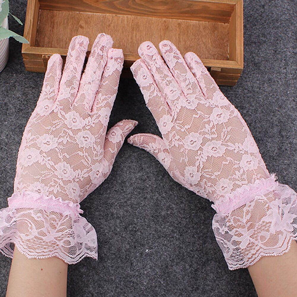 US 1-2 Pairs Sexy Lace Wrist Length Gloves w/ Ruffle Bride Wedding Prom Anti UV