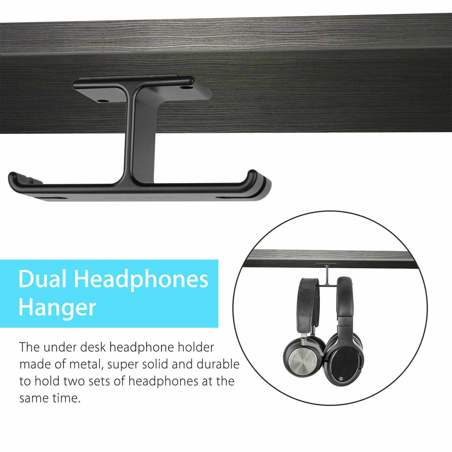 US Aluminum Headphone Hanger Hook Tape Under Desk Dual Headset Mount Holder