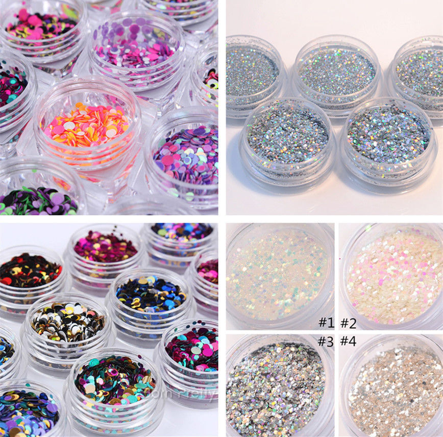 12 Pack Nail Art Glitter Powder Pieces UV Gel Acrylic Sequins Decoration Tips