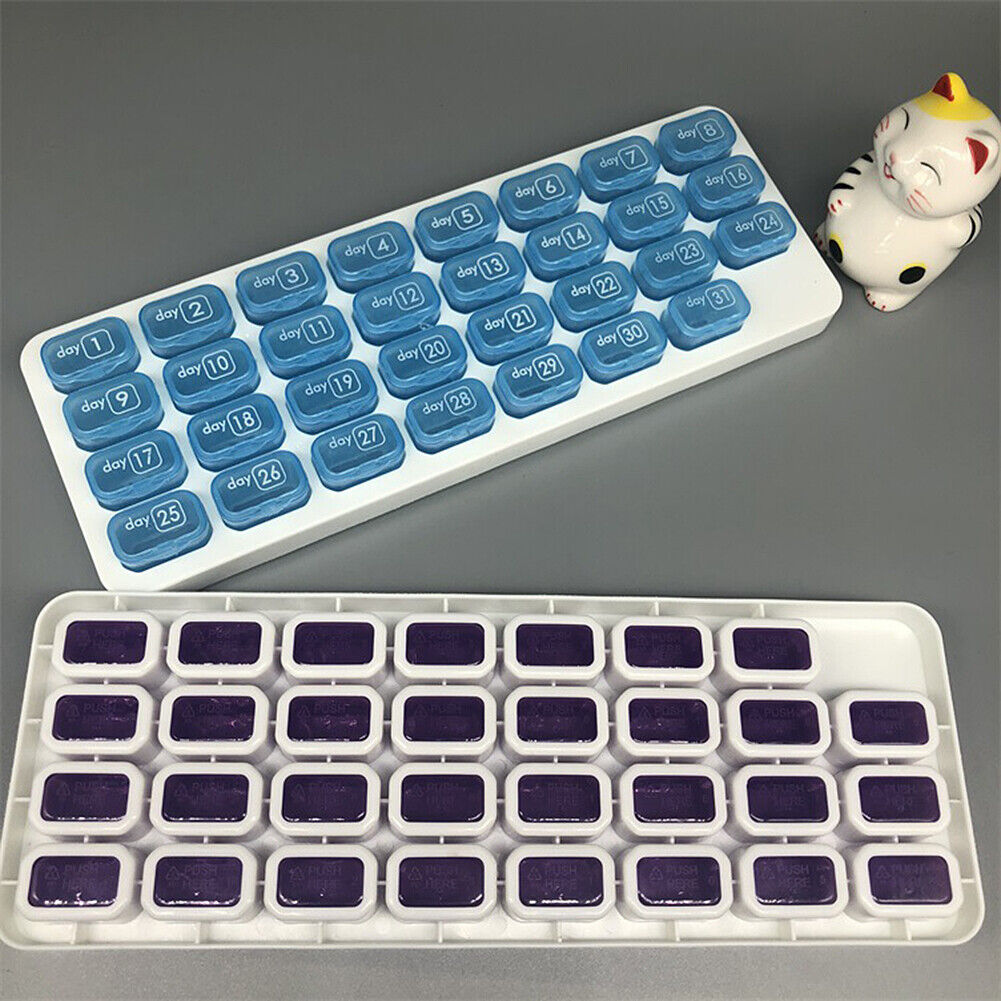 US 31 Day Monthly Pill Organizer Medication Pod Compartment Planner Box Plastic