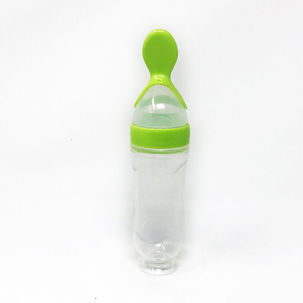 US Baby Silicone Squeeze Feeding Bottle w/Spoon Food Self-stand Feeder 3oz/90ML