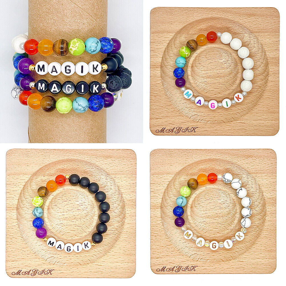 Magik Custom 7-Chakra Healing Name Mama Bracelet Stretchy Energy Yoga Meditation