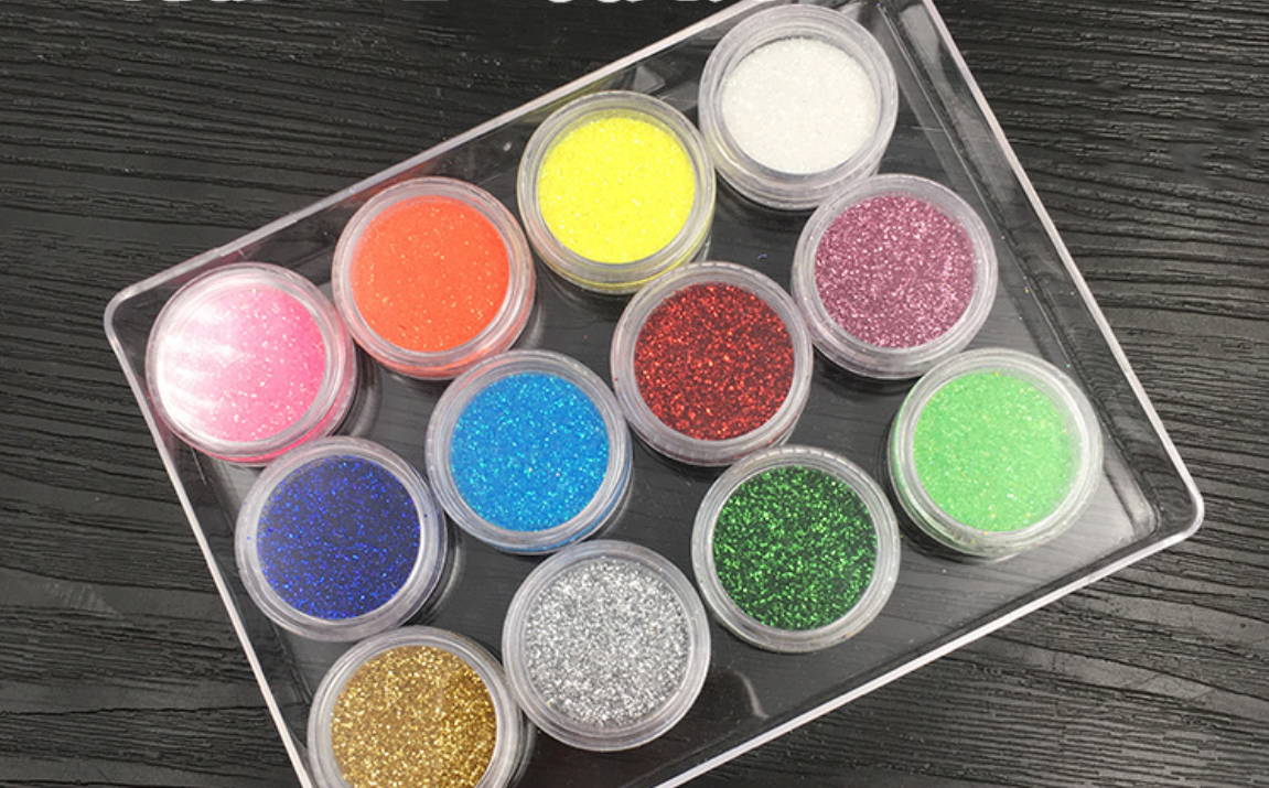 12 Pack Nail Art Glitter Powder Pieces UV Gel Acrylic Sequins Decoration Tips