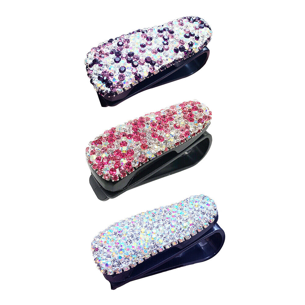 US 3 Pack Rhinestone Universal Car Glasses Sunglasses Eyeglass Visor Holder Clip