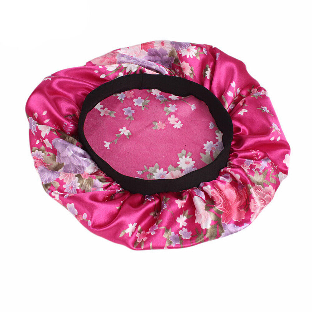 US Women Satin Night Sleep Cap Hair Bonnet Hat Silk Head Cover Wide Elastic Band