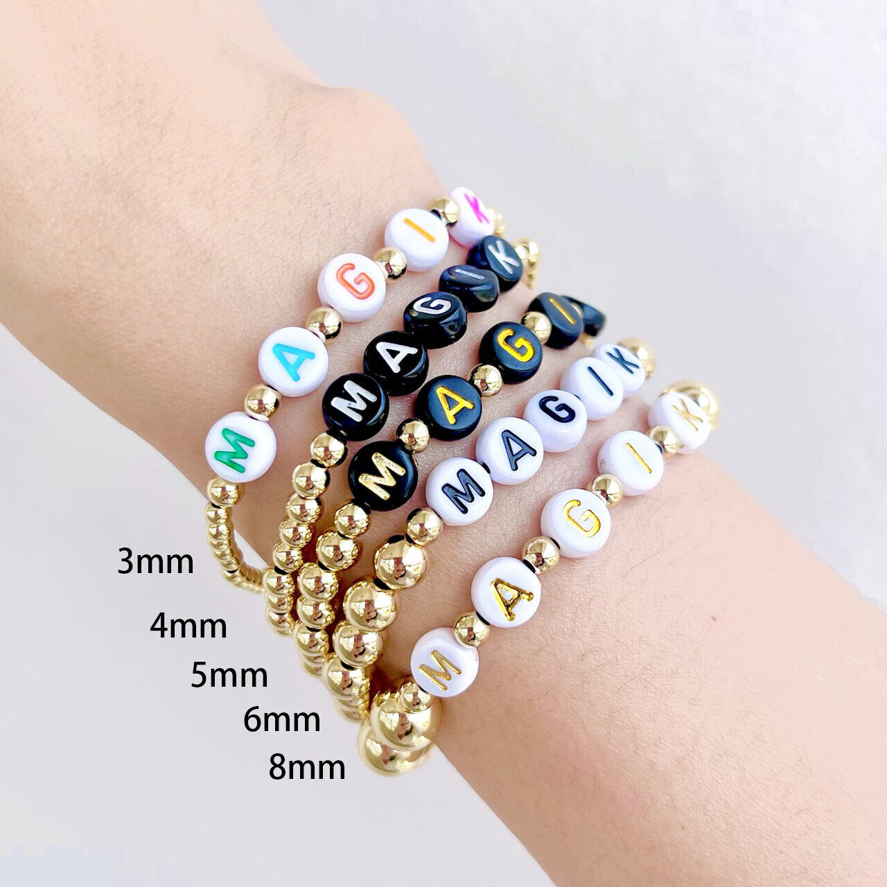 US Personalized 14k Gold Plated Name Stretch Bracelet Custom Mama Bracelet Gift