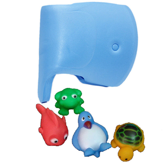 Soft Elephant Bath Tub Tap Spout Cover Extender Baby Kid Safety Guard +Four Toys