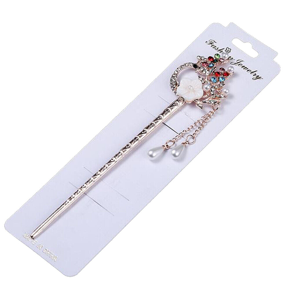 US Vintage Chinese Style Rhinestone Hair Chopsticks Stick Hairpin Chignon Pin