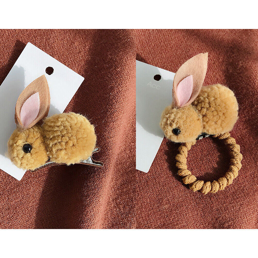US Pompom Ball Rabbit Hair Rope Tie Ponytail Holder + Hair Clip Girl Gift Set