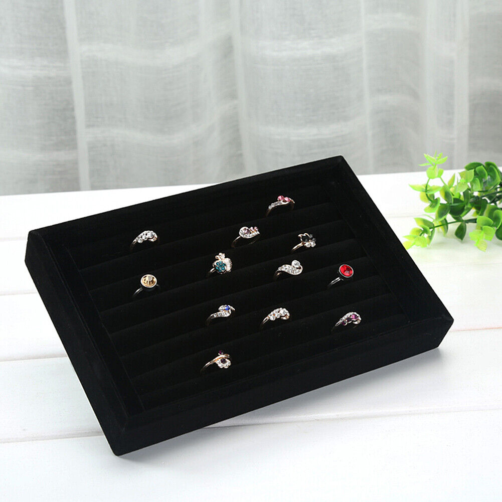 US 1-2 Pc Velvet Jewelry Ring Display Organizer Tray Holder Earring Storage Case