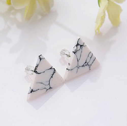 Magik Faux White Black Punk Simple Marble Stone Geometric Shaped Stud Earrings