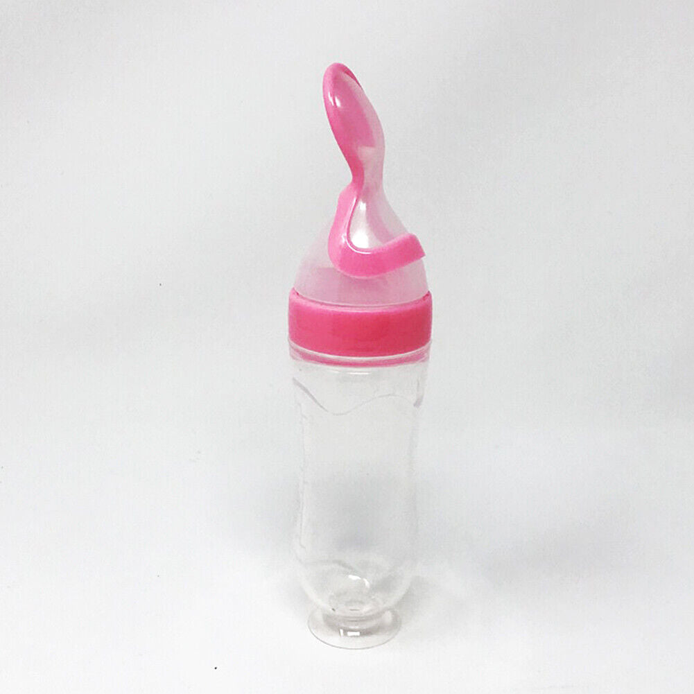 US Baby Silicone Squeeze Feeding Bottle w/Spoon Food Self-stand Feeder 3oz/90ML