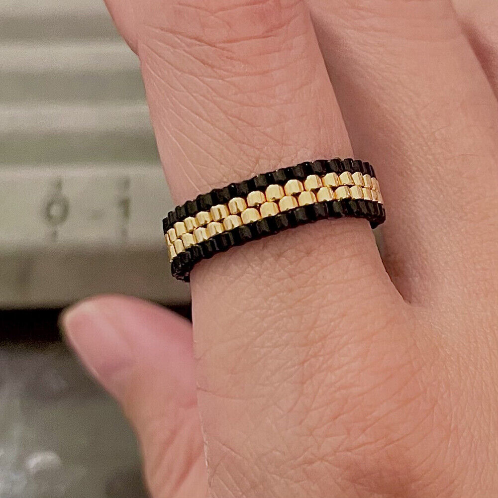 Magik Custom Handmade Vintage Shining Stackable Delica Beaded Ring Mosaic
