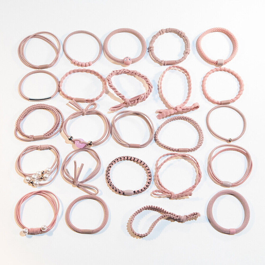 24 Pcs Set Korean Women Elastic Ponytail Holder Rope Hair Tie Ring Hairband Band