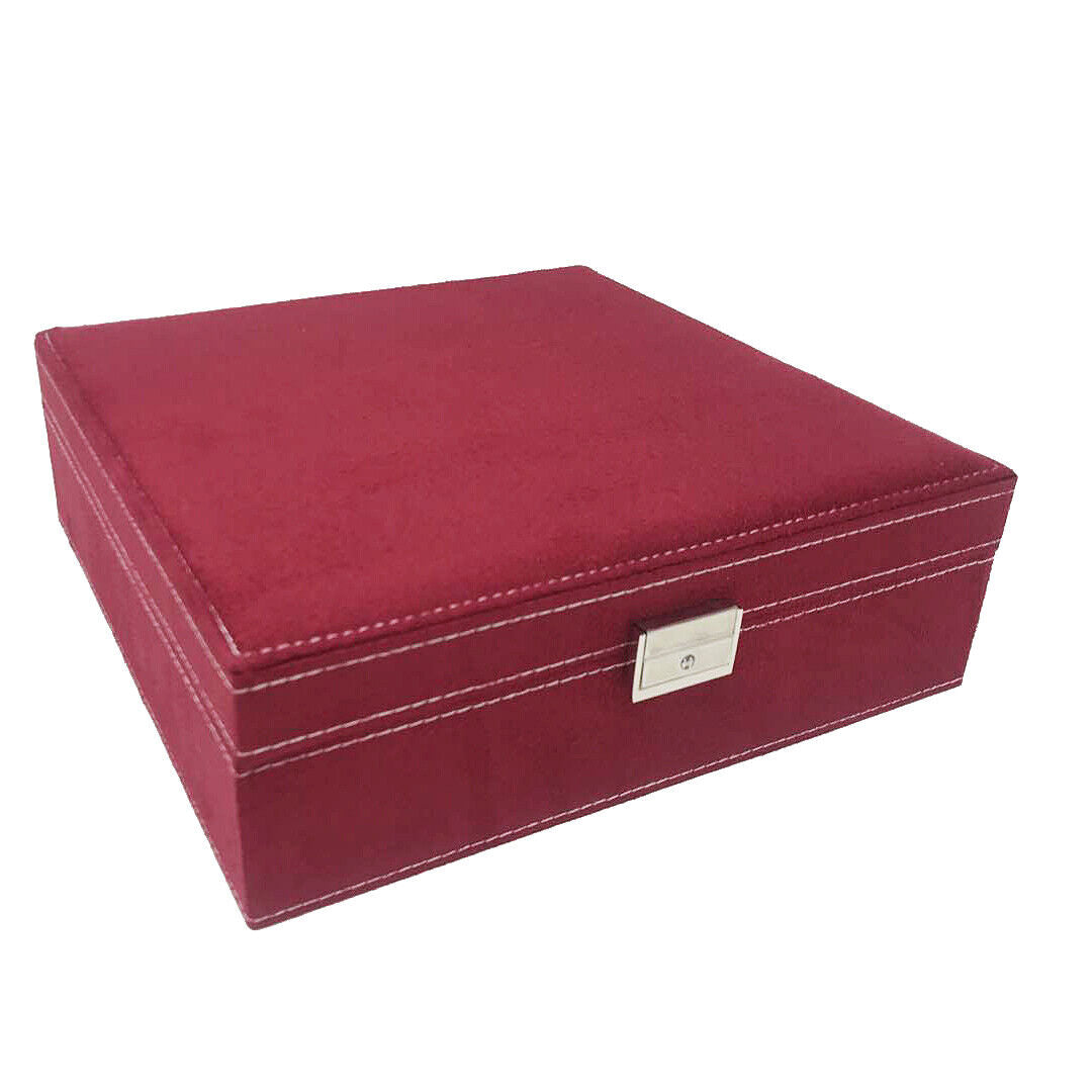 US Two-Layer Lint Large Jewelry Box Organizer Display Storage case with Lock