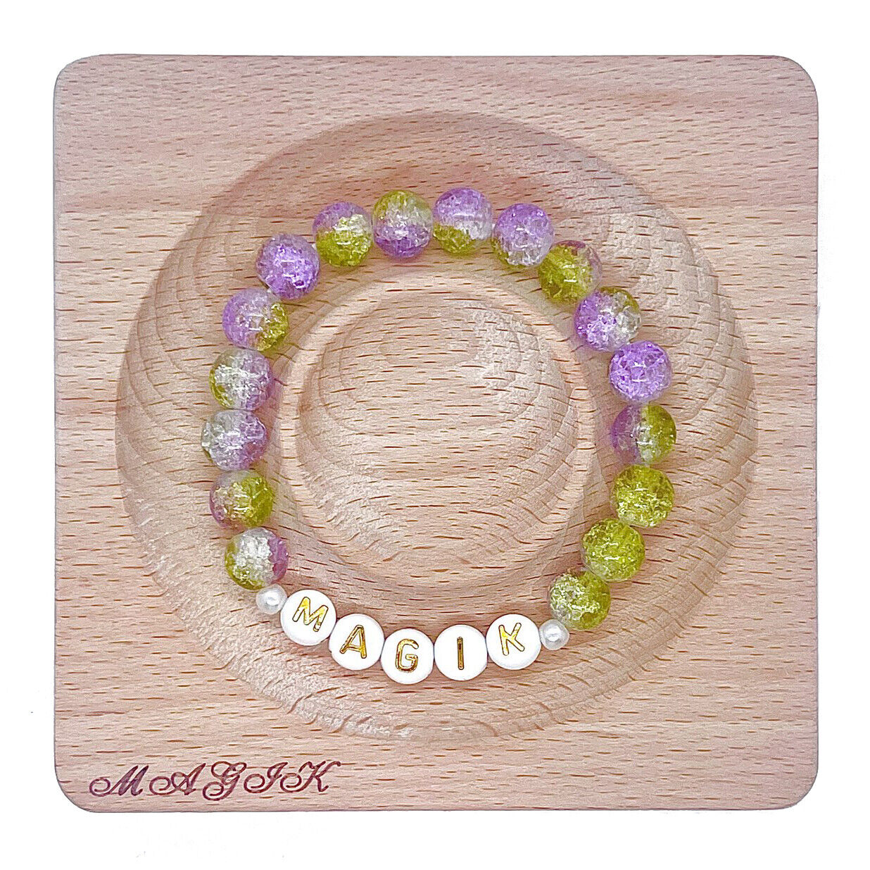 Magik Custom Personalized Name Mama Bracelet Crackle Lampwork Glass Beads Gift