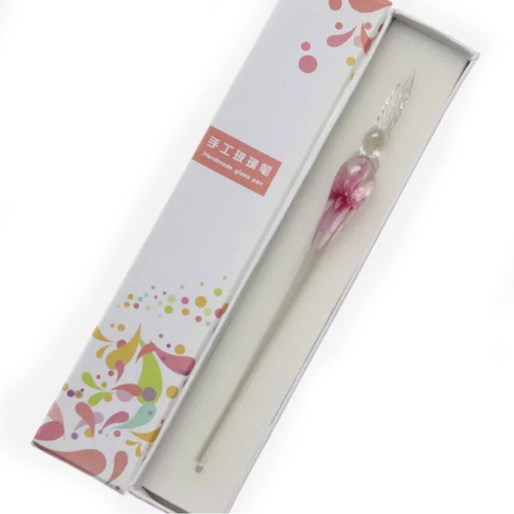 US 3D Glass Signature Pen Nib Elegant Crystal Dip Sign Pen w/ Box Gift Holiday