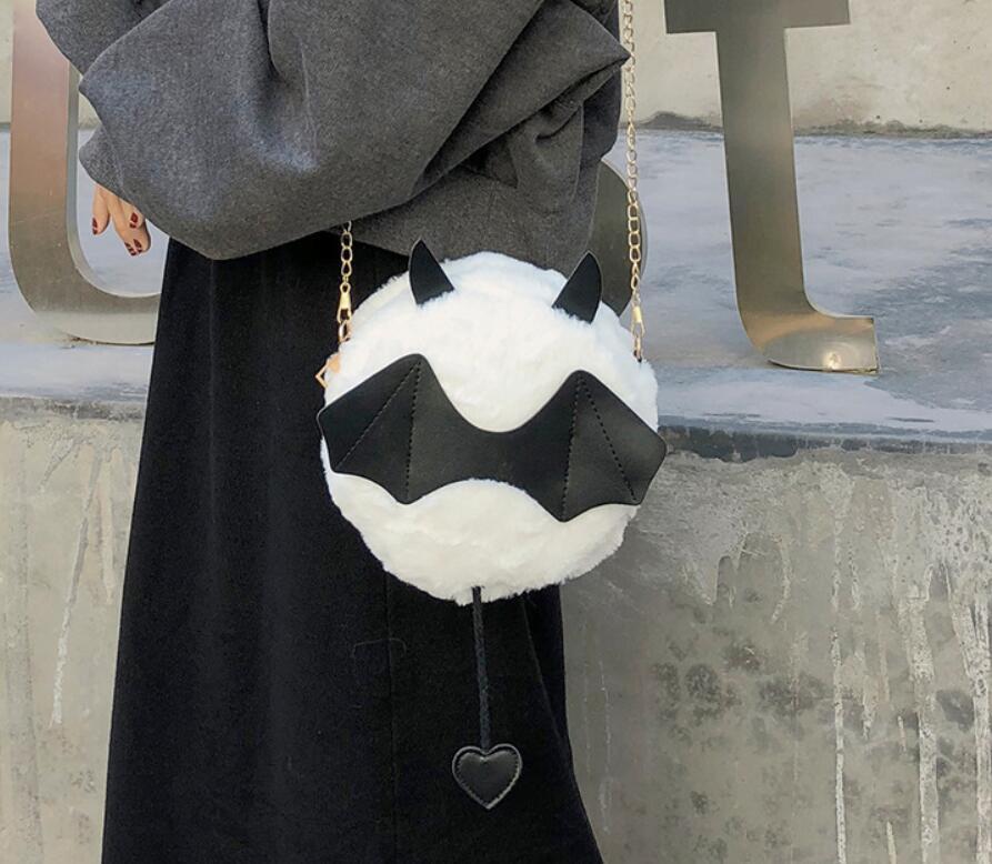 Magik Devil Monster Crossbody Shoulder Bag Faux Fur Fluffy Bat Doll Toys Handbag