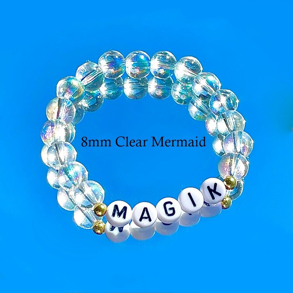 Magik Custom Name Glass Bead Soap Bubbles Mermaid Holographic Aura Mama Bracelet