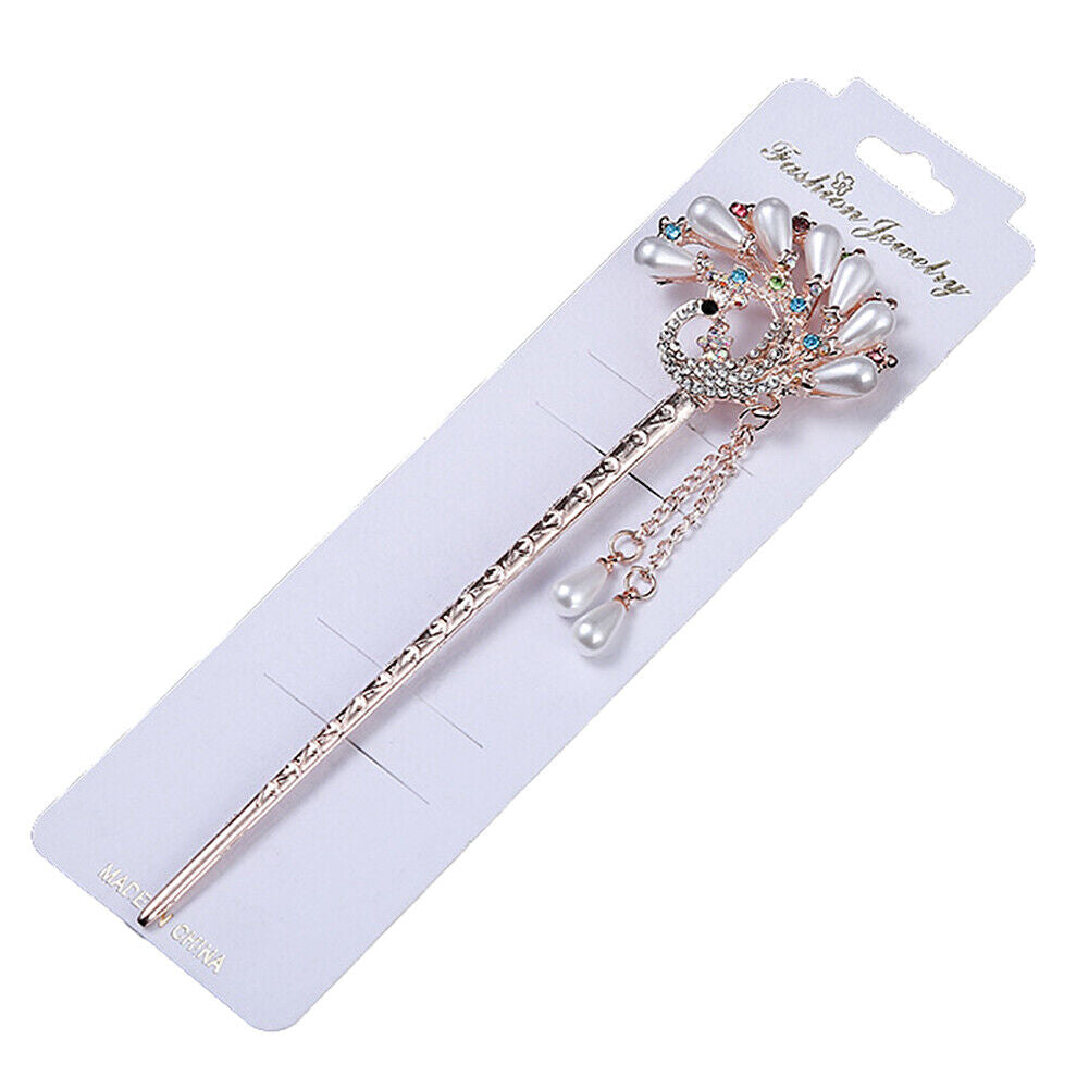 US Vintage Chinese Style Rhinestone Hair Chopsticks Stick Hairpin Chignon Pin