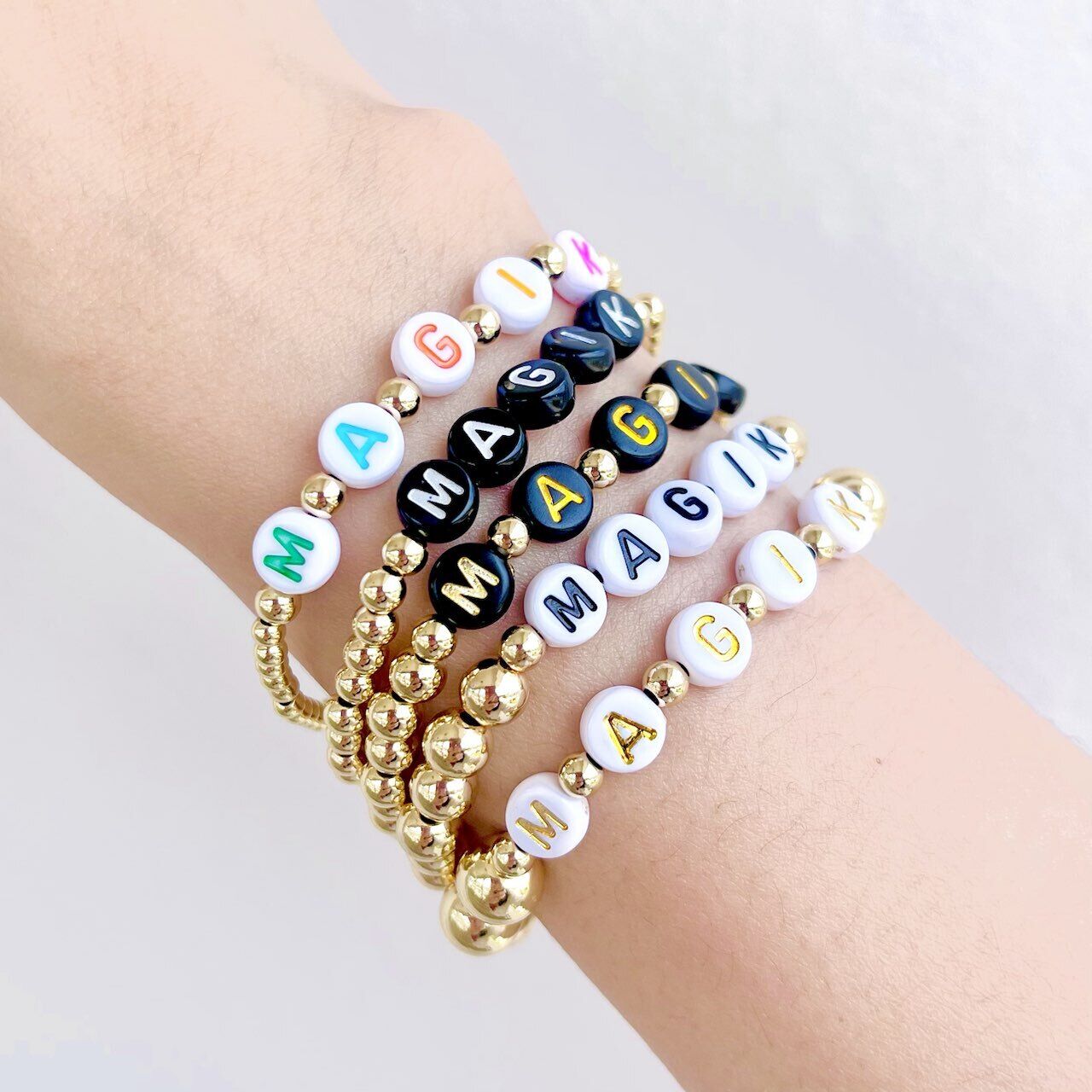 US Personalized 14k Gold Plated Name Stretch Bracelet Custom Mama Bracelet Gift
