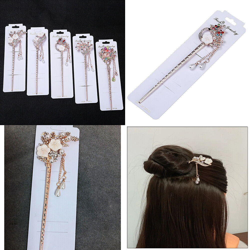 US Vintage Chinese Style Rhinestone Hair Chopsticks Stick Hairpin Chignon Pin