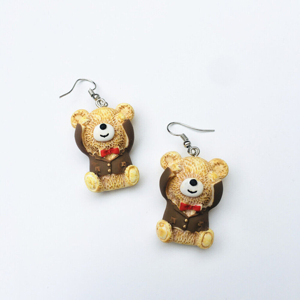 US Cute Bear in Suit Emotional Face Expression Earrings Miniature Jewelry Gifts