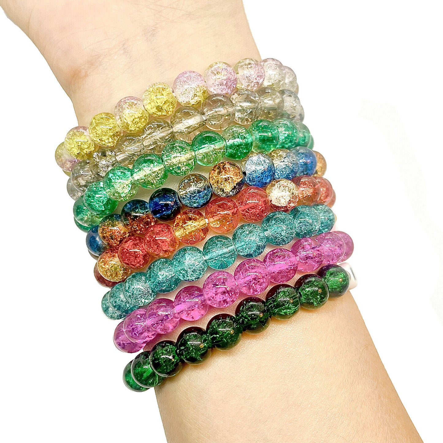 Magik Custom Personalized Name Mama Bracelet Crackle Lampwork Glass Beads Gift