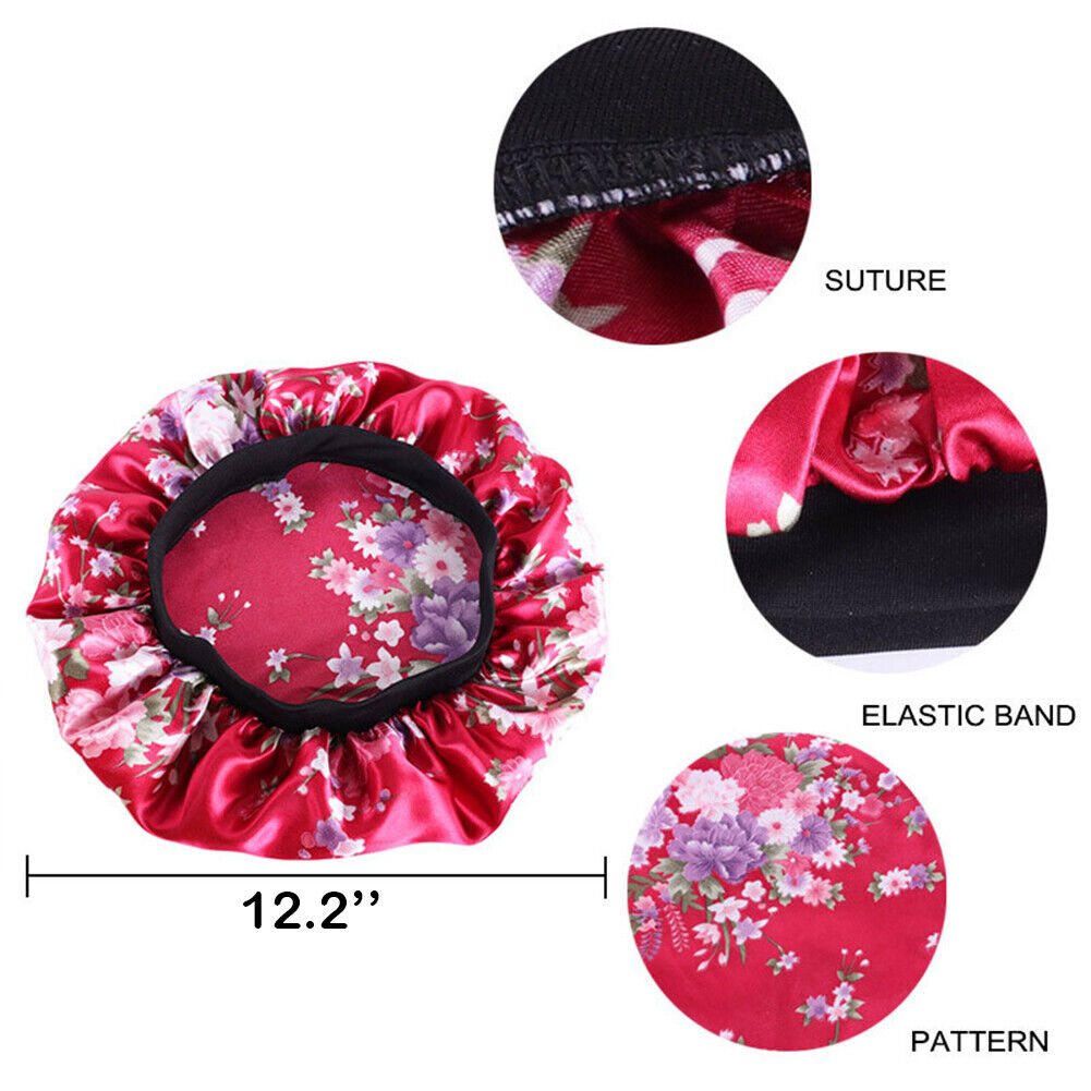 US Women Satin Night Sleep Cap Hair Bonnet Hat Silk Head Cover Wide Elastic Band