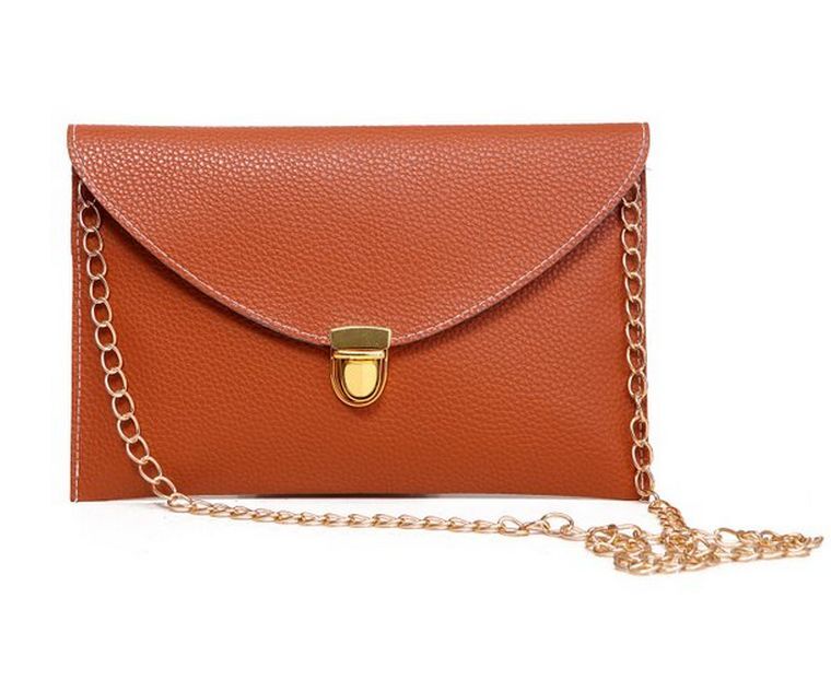 Fashion Leather Envelope Clutch with Drop-in Chain Shoulder Strap
