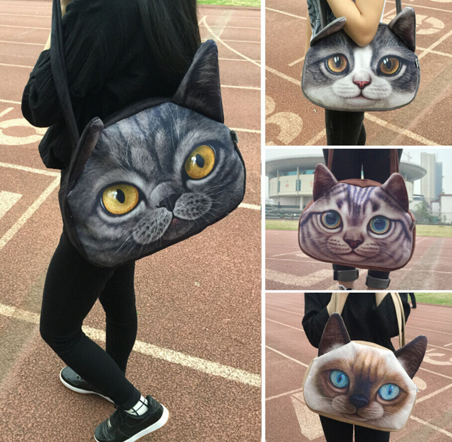 3D Cute Cat Dog Face Shoulder Bag Cat Dog Animal Pattern Handbag Shopping Purse