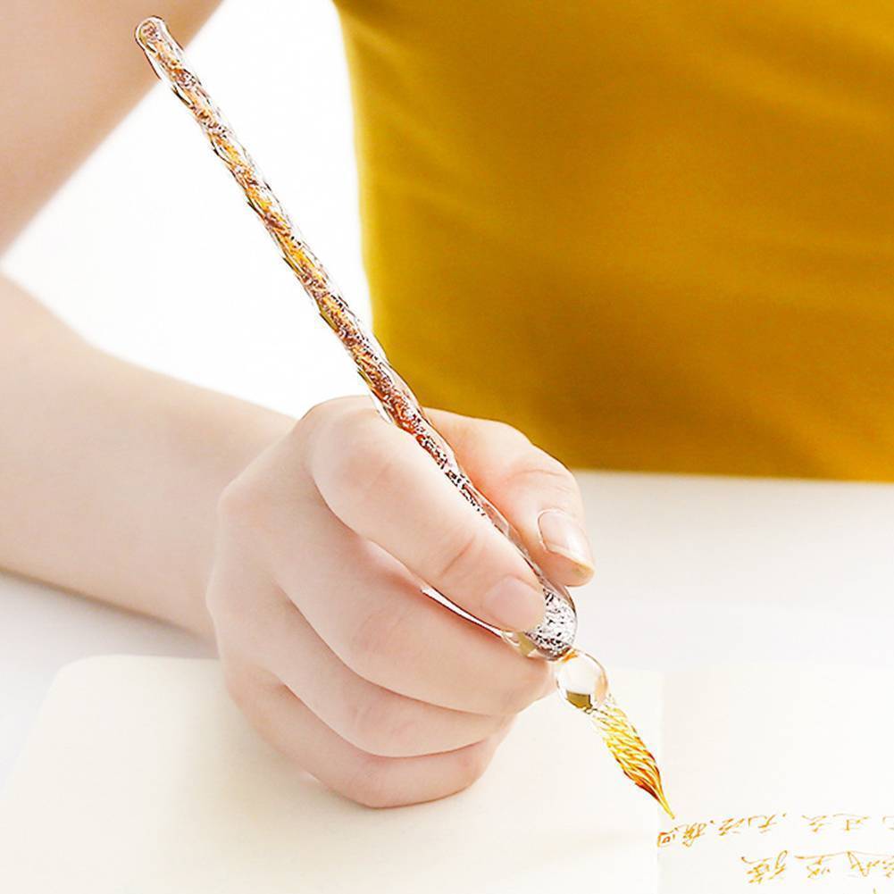 US 3D Glass Signature Pen Nib Elegant Crystal Dip Sign Pen w/ Box Gift Holiday