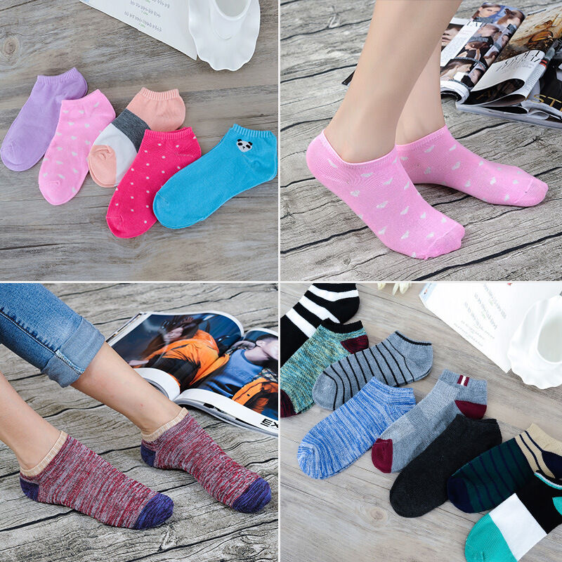 US 5 Pairs Men Women Low Cut Liner Multi Pattern Boat Socks Daisy Bear Stripes