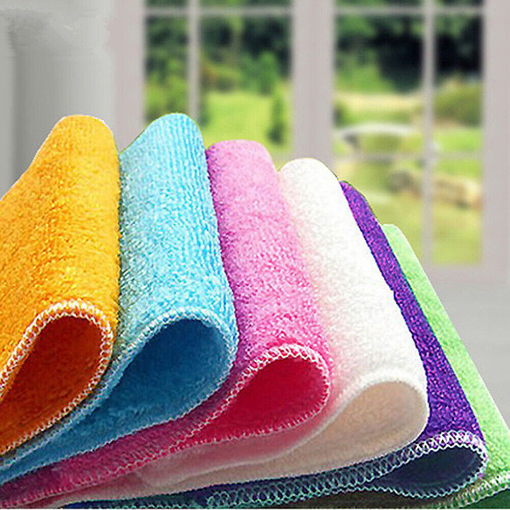 US 12-24 Pack Dish Cloth Bamboo Fiber Washing Towel Kitchen Cleaning Wiping Rags